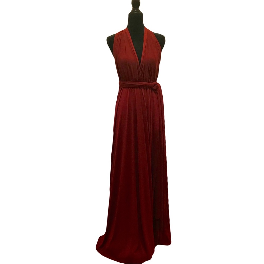 Burgundy infinity wrap maxi dress bridal or formal